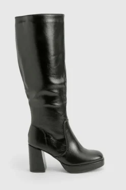 Over The Knee Boots|Knee High Boots*boohoo Platform Textured Knee High Boots black