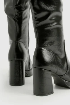 Over The Knee Boots|Knee High Boots*boohoo Platform Textured Knee High Boots black