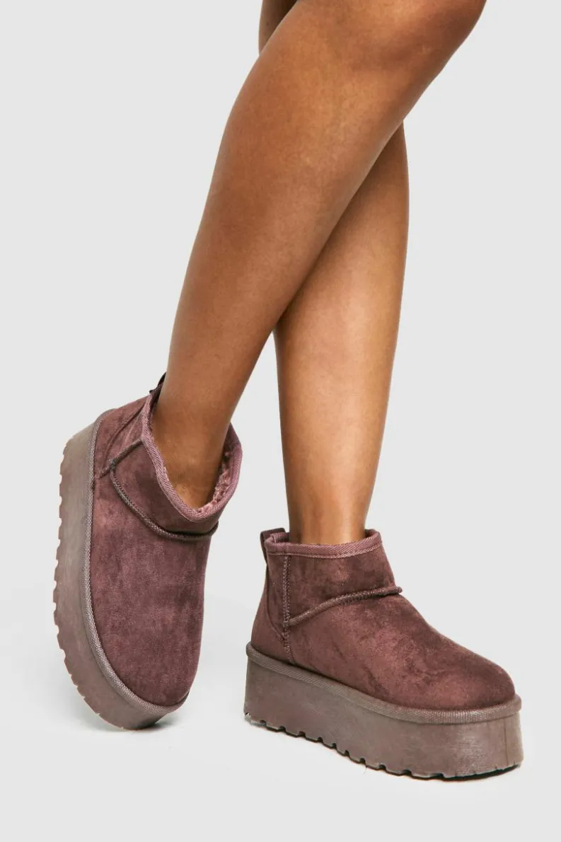 Cosy Boots|All Boots*boohoo Platform Ultra Mini Cosy Boots chocolate