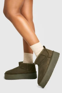 Cosy Boots|All Boots*boohoo Platform Ultra Mini Cosy Boots green