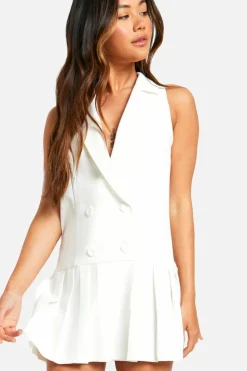 Blazer Dresses*boohoo Pleated Drop Hem Blazer Dress ivory