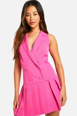 Blazer Dresses*boohoo Pleated Drop Hem Blazer Dress hot pink