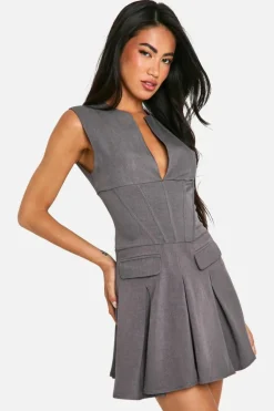 Skater Dresses|Suits & Tailoring*boohoo Pleated Mini Dress grey