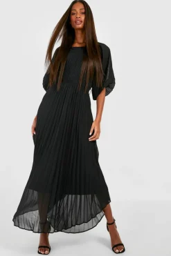 Midi Dresses*boohoo Pleated Puff Sleeve Midi Dress black