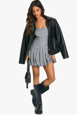 Skater Dresses|Mini Dresses*boohoo Pleated Puffball Mini Dress grey