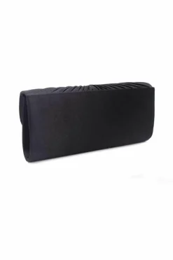 Clutch Bags|Handbags*Kitise Pleated Satin Rose Detail Evening Clutch Handbag Black