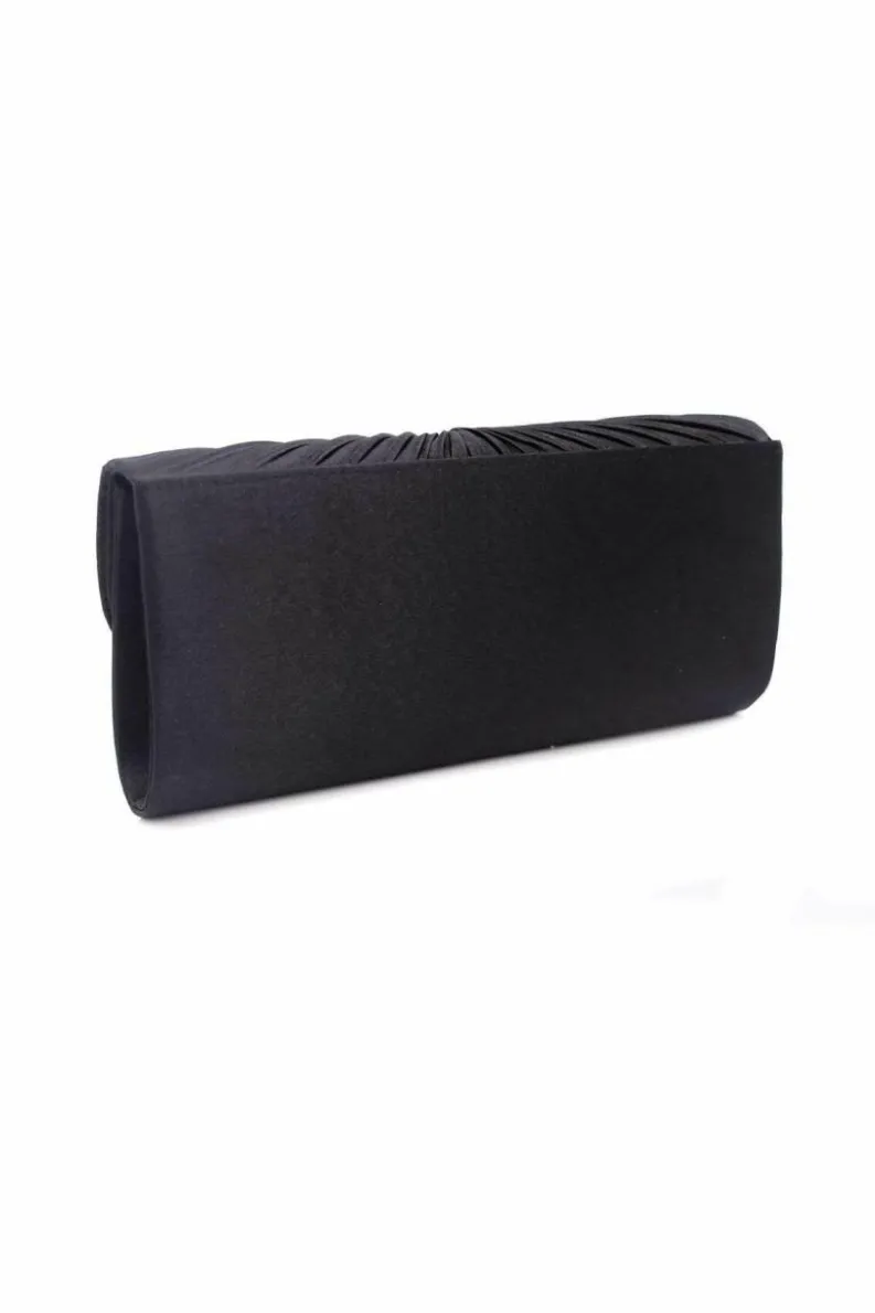 Clutch Bags|Handbags*Kitise Pleated Satin Rose Detail Evening Clutch Handbag Black