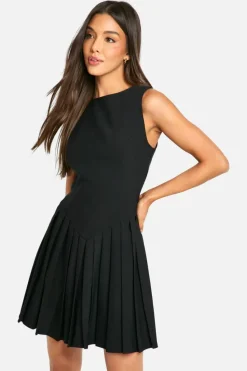 Skater Dresses|Mini Dresses*boohoo Pleated Tailored Mini Dress black