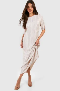 T-Shirt Dresses|Shirt Dresses*boohoo Plisse Midaxi T-shirt Dress champagne