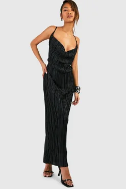 Cami Dresses*boohoo Plisse Strappy Maxi Dress black