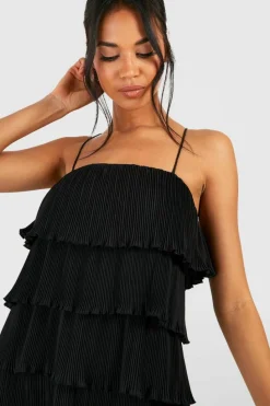 Cami Dresses*boohoo Plisse Tiered Mini Dress black
