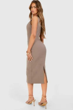 Bodycon Dresses*boohoo Plunge Corset Detail Midaxi Dress taupe
