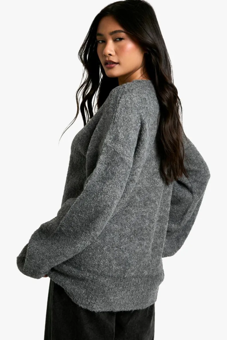 Jumper Dresses|Jumper Dresses*boohoo Plunge V Neck Borg Mini Jumper grey
