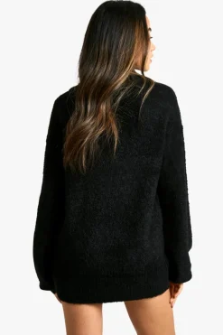 Jumper Dresses|Jumper Dresses*boohoo Plunge V Neck Borg Mini Jumper black