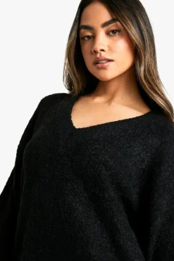 Jumper Dresses|Jumper Dresses*boohoo Plunge V Neck Borg Mini Jumper black