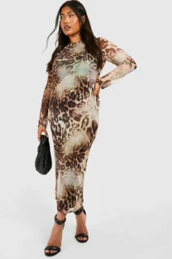 Bodycon Dresses*boohoo Plus Abstract Mesh Midaxi Dress brown