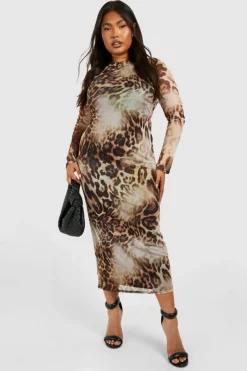 Bodycon Dresses*boohoo Plus Abstract Mesh Midaxi Dress brown