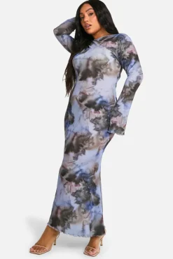 Maxi Dresses|Long Sleeve Dresses*boohoo Plus Abstract Print Column Maxi Dress blue