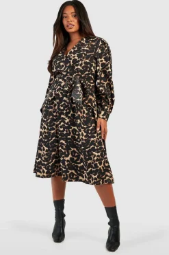 Midi Dresses*boohoo Plus Animal Midi Skater Dress leopard