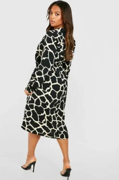 Shirt Dresses|Midi Dresses*boohoo Plus Animal Print Belted Midi Shirt Dress brown