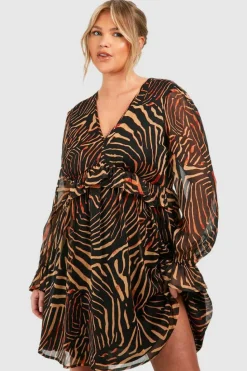 Smock Dresses*boohoo Plus Animal Print Chiffon Smock Dress leopard