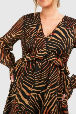 Smock Dresses*boohoo Plus Animal Print Chiffon Smock Dress leopard