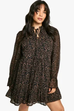 Smock Dresses|Mini Dresses*boohoo Plus Animal Print Chiffon Smock Dress leopard