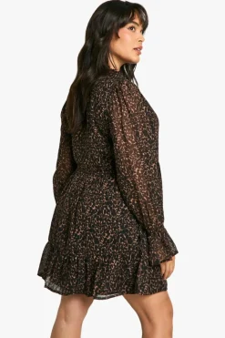 Smock Dresses|Mini Dresses*boohoo Plus Animal Print Chiffon Smock Dress leopard