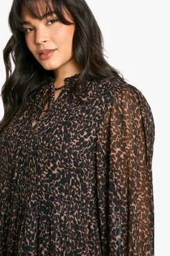 Smock Dresses|Mini Dresses*boohoo Plus Animal Print Chiffon Smock Dress leopard
