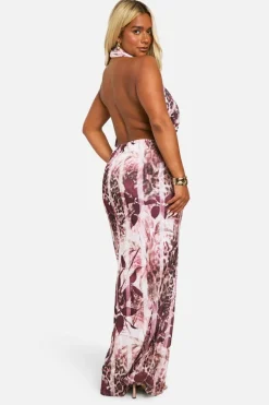 Bodycon Dresses*boohoo Plus Animal Print Halterneck Maxi Dress pink