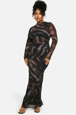 Maxi Dresses|Long Sleeve Dresses*boohoo Plus Animal Print Low Back Maxi Dress brown