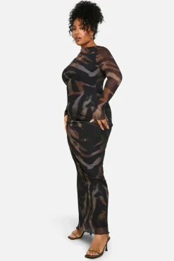 Maxi Dresses|Long Sleeve Dresses*boohoo Plus Animal Print Low Back Maxi Dress brown