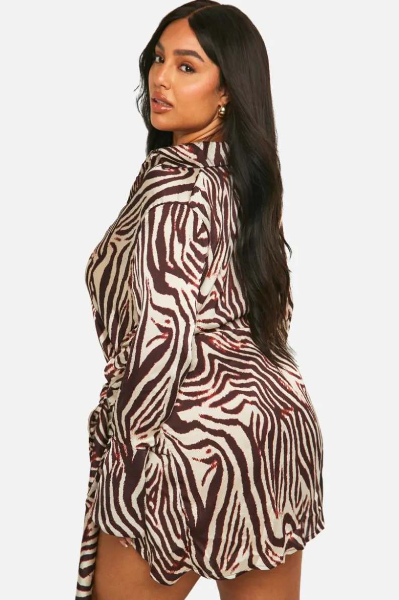 Shirt Dresses|Wrap Dresses*boohoo Plus Animal Print Tie Waist Shirt Wrap Dress brown