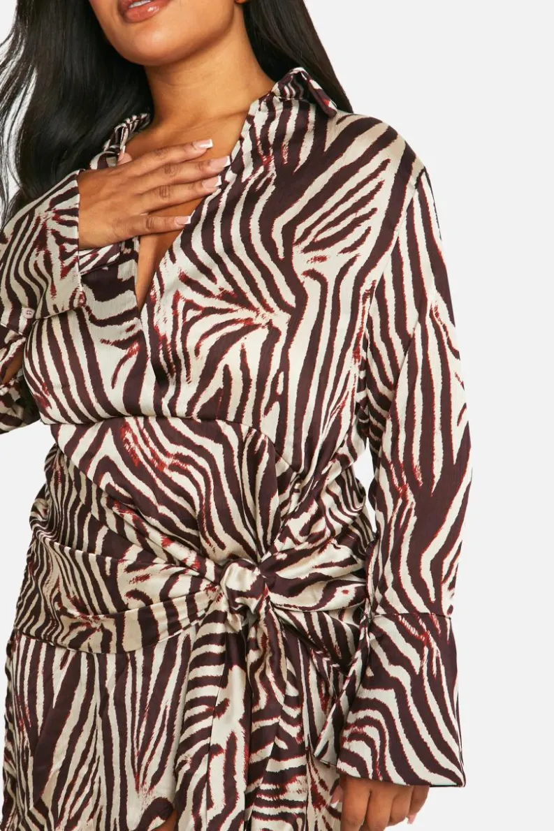 Shirt Dresses|Wrap Dresses*boohoo Plus Animal Print Tie Waist Shirt Wrap Dress brown