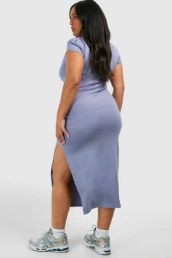 Bodycon Dresses*boohoo Plus Asymetric Cap Sleeve Ruched Midaxi Dress blue