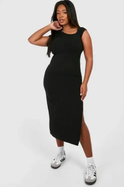 Bodycon Dresses*boohoo Plus Asymetric Cap Sleeve Ruched Midaxi Dress black