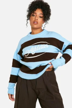 Jumpers*boohoo Plus Athletic Embroidered Oversized Knitted Sweat baby blue
