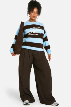 Jumpers*boohoo Plus Athletic Embroidered Oversized Knitted Sweat baby blue