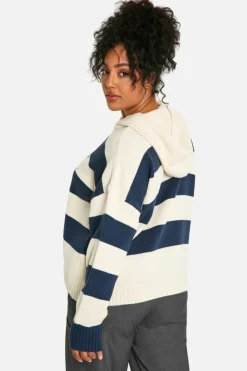 Jumpers|Up To 80% Off Winter Warmers*boohoo Plus Athletic Embroidered Oversized Knitted Hoodie navy