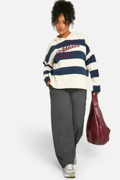 Jumpers|Up To 80% Off Winter Warmers*boohoo Plus Athletic Embroidered Oversized Knitted Hoodie navy