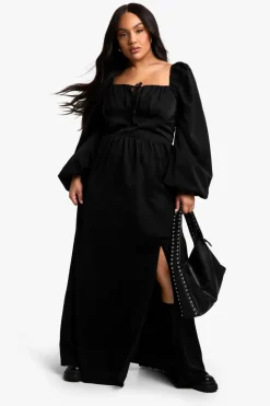 Skater Dresses*boohoo Plus Balloon Sleeve Milkmaid Maxi Dress black