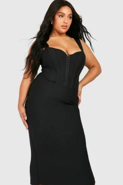 Midi Dresses*boohoo Plus Bandage Hook & Eye Split Midi Dress black