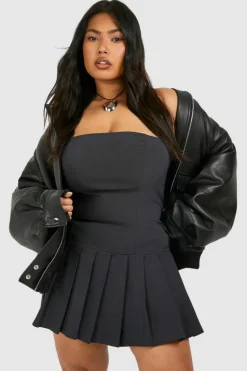 Skater Dresses*boohoo Plus Bandeau Pleated Mini Dress charcoal