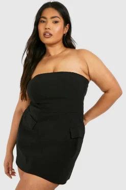 Skater Dresses*boohoo Plus Bandeau Skater Mini Dress black
