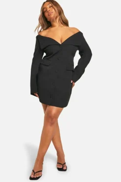 Blazer Dresses*boohoo Plus Bardot Blazer Dress black
