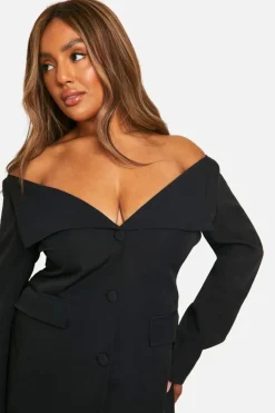 Blazer Dresses*boohoo Plus Bardot Blazer Dress black