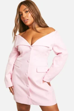 Blazer Dresses*boohoo Plus Bardot Blazer Dress blush