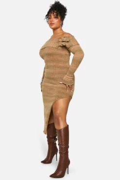 Jumper Dresses|Jumper Dresses*boohoo Plus Bardot Buckle Knitted Dress stone