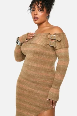 Jumper Dresses|Jumper Dresses*boohoo Plus Bardot Buckle Knitted Dress stone