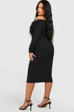 Midi Dresses*boohoo Plus Bardot Ruched Midi Dress black